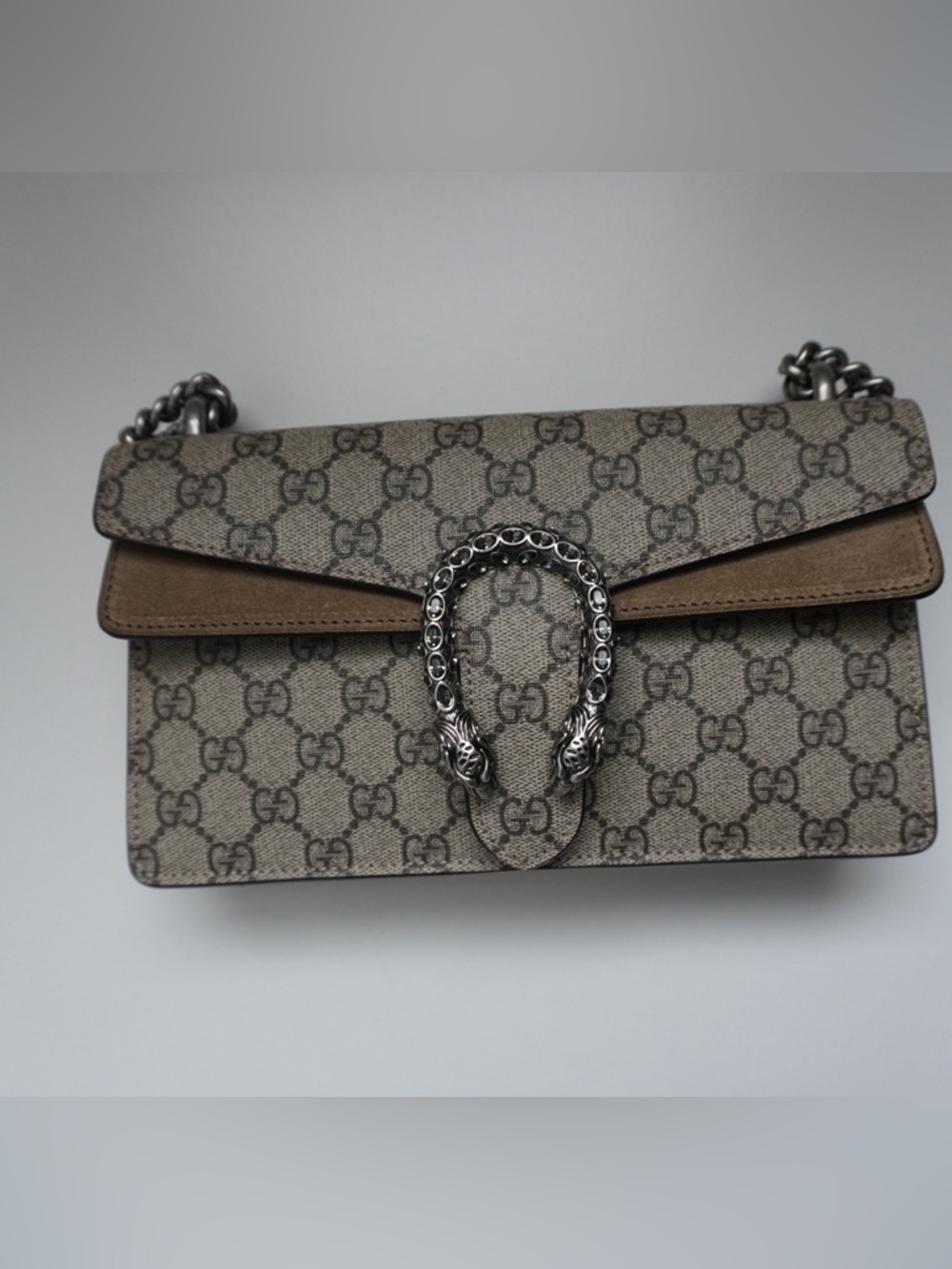 Gucci Beige GG Supreme Dionysus Crossbody with Silver-Tone Hardware